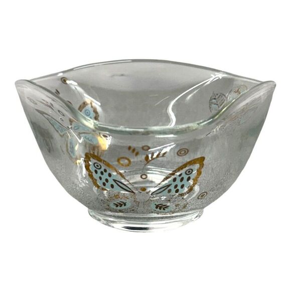 Georges Briard MCM Candy Dish Mid-Century Glass Bowl w/ Butterfly Design Spring - Picture 1 of 8
